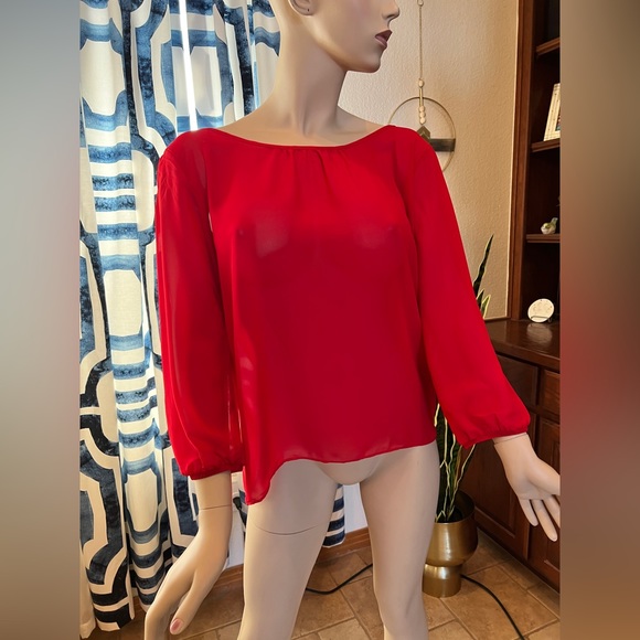 By & By Red Chiffon Giant Bow Blouse Size XL - Picture 2 of 12